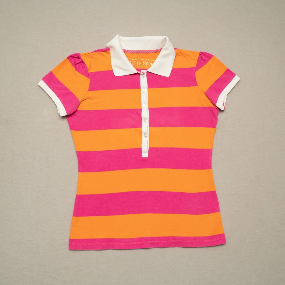 Vintage 2000s Y2k Striped Victoria Secret Tee Shop Deep Polo Button Up Adult M